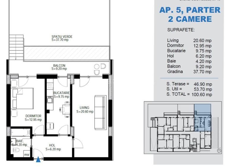 Apartament cu 2 Camere Ozana - Pallady, bucatarie inchisa, terasa generoasa - 3