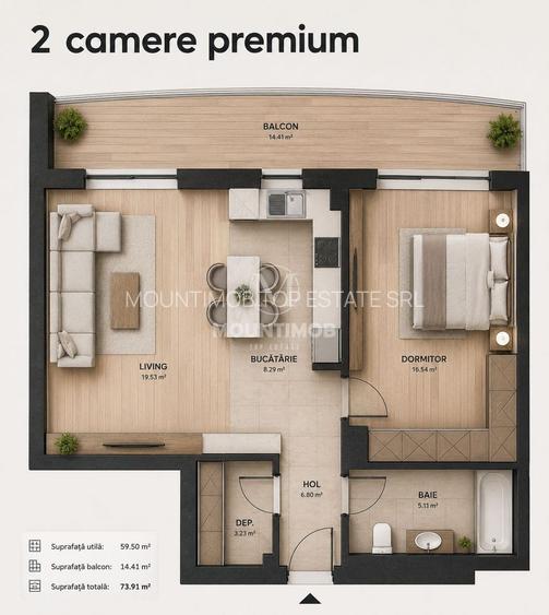 Apartament 2 camere  PREMIUM 60 mp/utili, Terasă 14 mp, Coresi–Kasper - 4