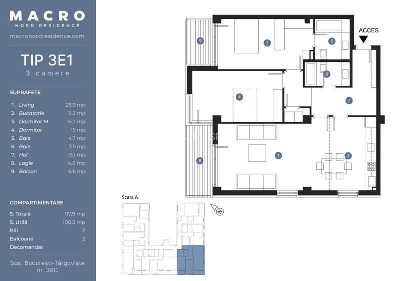 3 camere 2025 -LUX- Bucurestii Noi - Straulesti - Macro Nord Residence - 2
