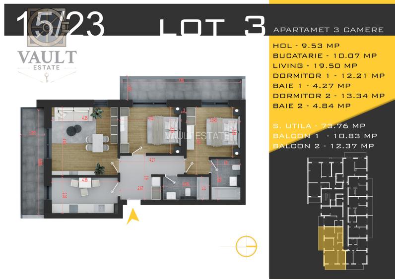 APARTAMENT 3 CAMERE -COMPLEX REZIDENTIAL NOU -THEODOR PALLADY - 1