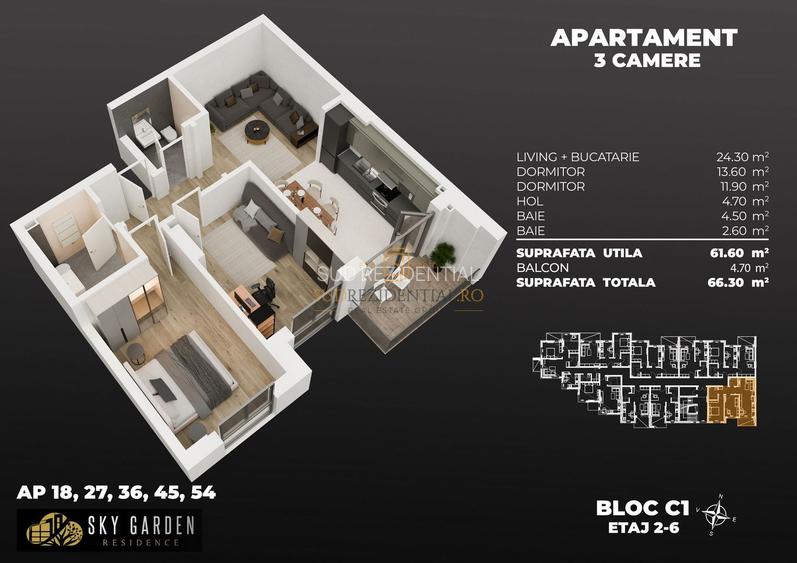 Apartament cu 3 camere si incalzire in pardoseala - metrou Berceni - 1