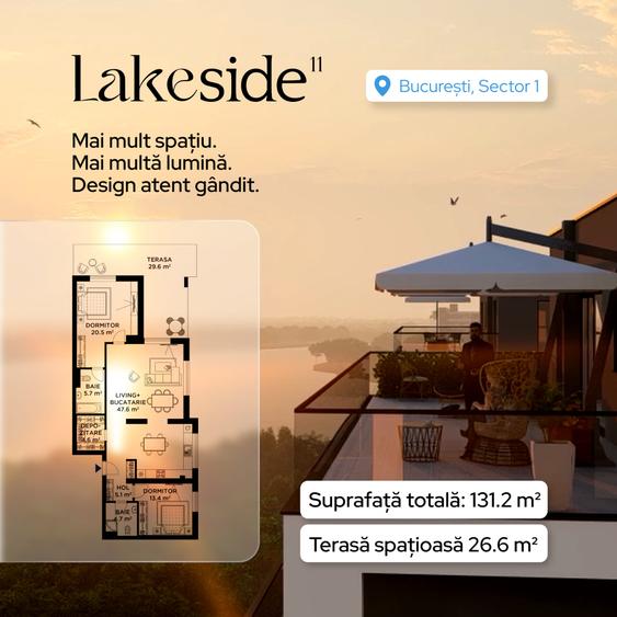 Straulesti Lac | 3 camere| Terasa mare | Vedere la lac