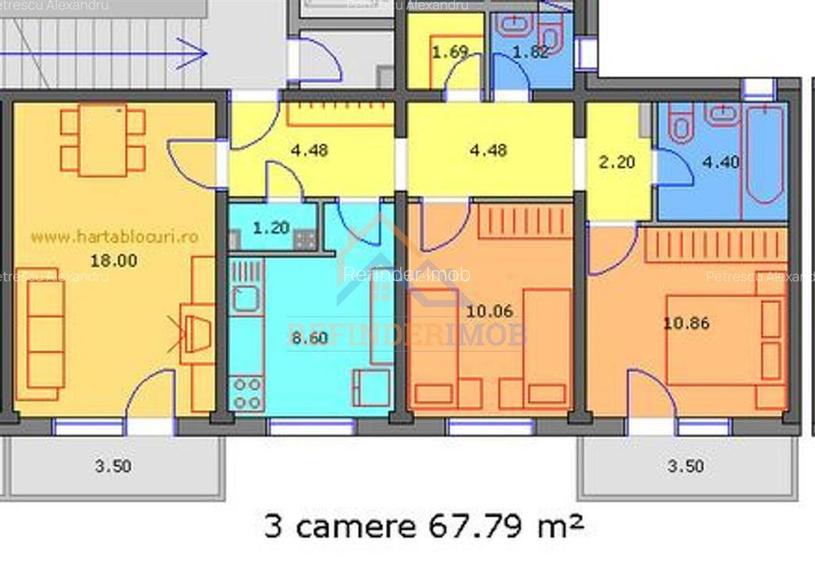 3 camere Rahova, decomandat, 2 bai, 2 balcoane - 8