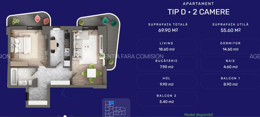 Apartament 2CD, 63.34mp - 3