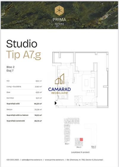 Prima Astera - 2 camere tip studio - Metrou - Terasa 30 mp - 12