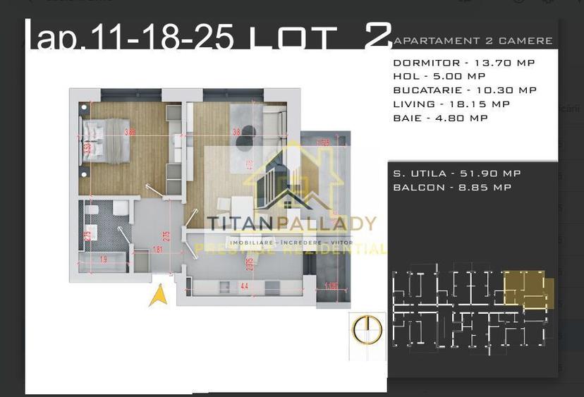 Apartament 2 Camere | Titan-Pallady | 61mp cu Balcon Generos
