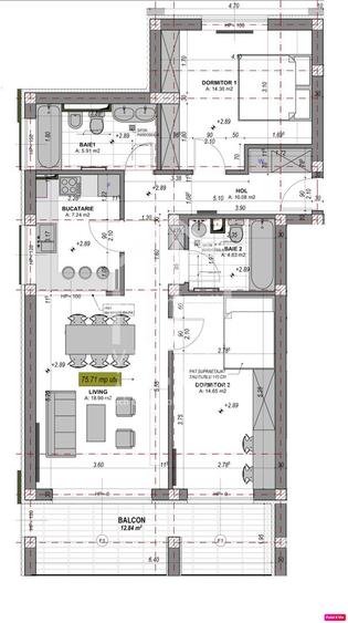Ap. cu 3 camere-etaj intermediar, mobilat partial -75mp utili + terasa - 1