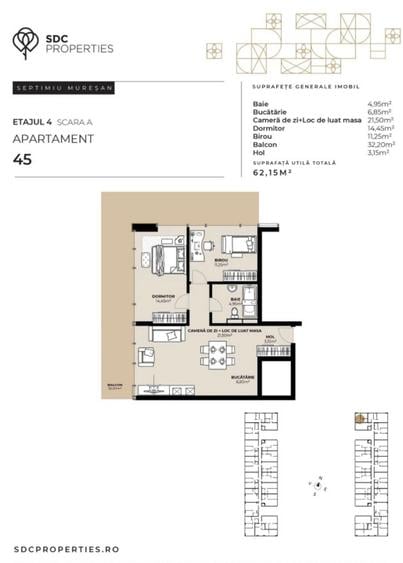 PROIECT EXCLUSIVIST! Apartament de vanzare, 62,15 mp, Complex SDC