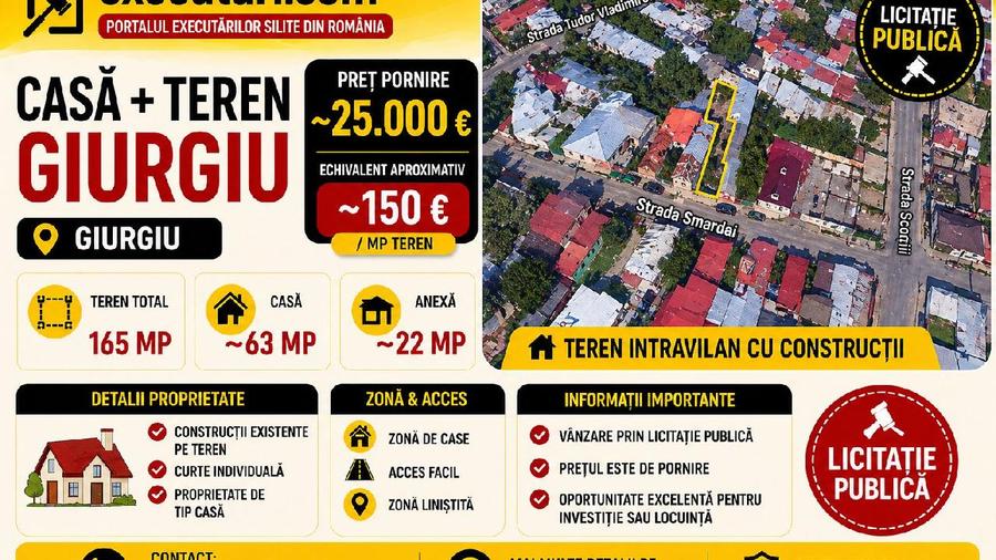 Casa - 63m² + Anexa - 22m² + Teren - 165m², Giurgiu