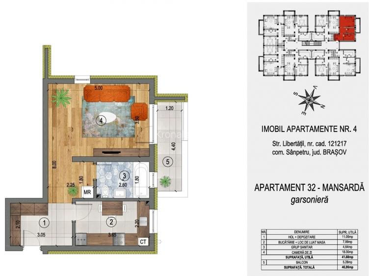 Garsoniera 42mp utili, ansamblu cu 4 blocuri tip vila, Sanpetru - 8