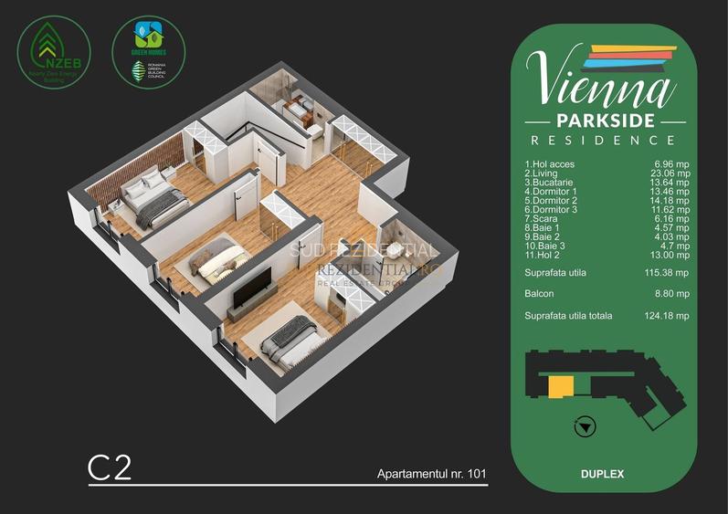 Apartament cu vedere la parc,4 camere, duplex, Metalurgiei, Comision 0 - 2