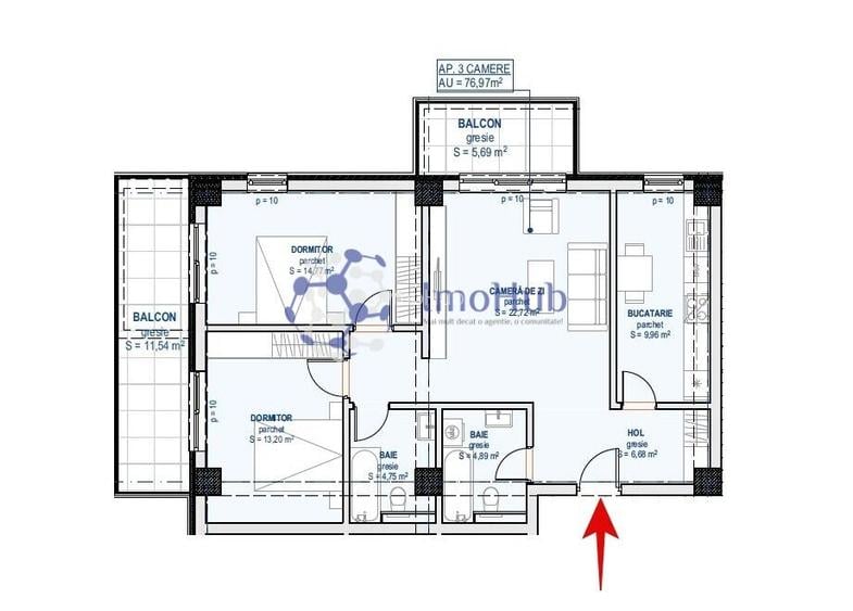 3 camere - Moara de Vant - Lac Aroneanu - 85mp - 2