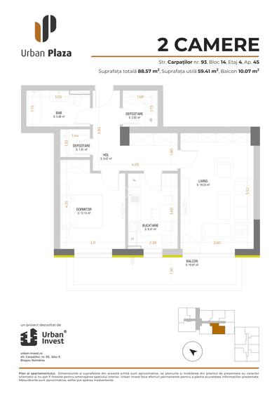 De vanzare apartament decomandat cu 2 camere Urban Plaza - 1