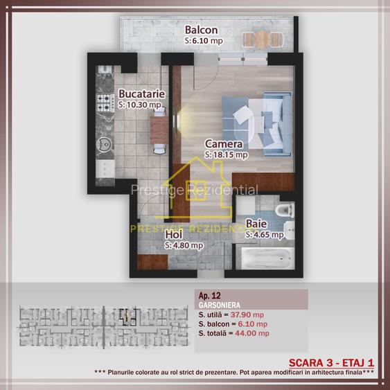 Garsoniera – 44 mp – TITAN - PALLADY - METROU – Centrala termica - 2