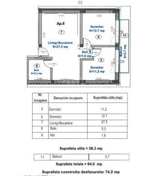 Apartament 3 camere | 58,3 mp | COMISION 0% - 10
