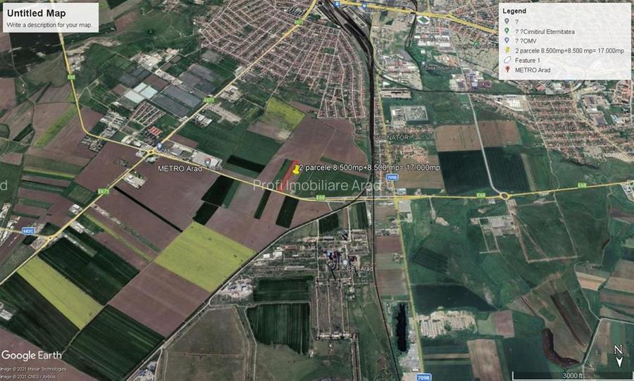 Teren intravilan 2 parcele de 8500 mp front la centura Aradului linga Metro - 9