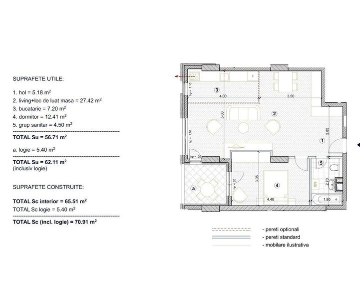 De vanzare, apartament cu 2 camere, - 19