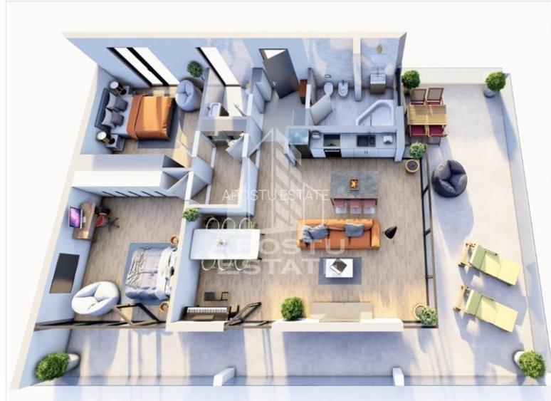 Apartament cu 3 camere, terasa 14 mp, bloc nou, zona Girocului - 2