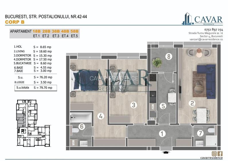 2 Camere 55 mp Proiect Cavar Residence Faza Finala - 11