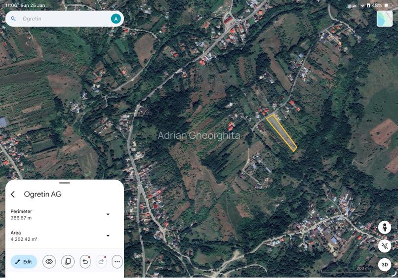 Teren intravilan construibil 4.149 mp, 28 m front – Ogretin (Drajna), utilități  - 4