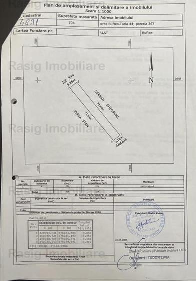 Teren intravilan 704 mp in zona Buftea, comision 0%