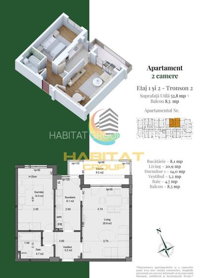 Pallady 2 camere decomandat spatios 61 mp bloc tip Boutique - 2