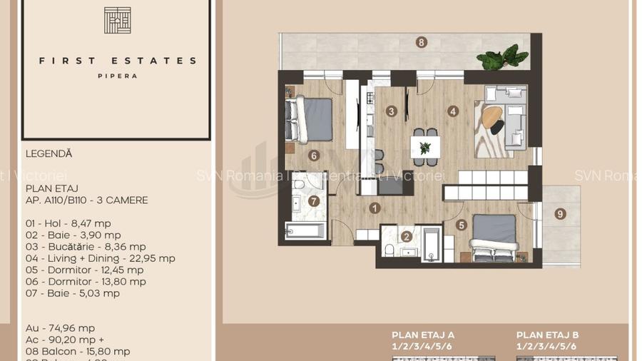 REA1025852 Apartament 3 camere terasa 21 mp Pipera - 2