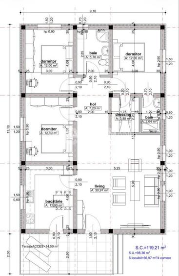 Casă parter 4 camere, la cheie, teren 400 mp, zonă centrală Bradu - 6