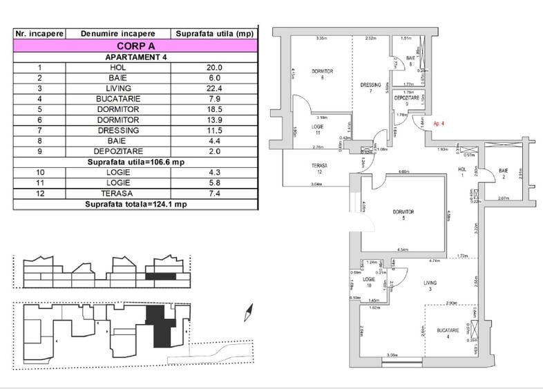 Apartament 3 camere, suprafata utila 106,6, cartierul Brașovechi