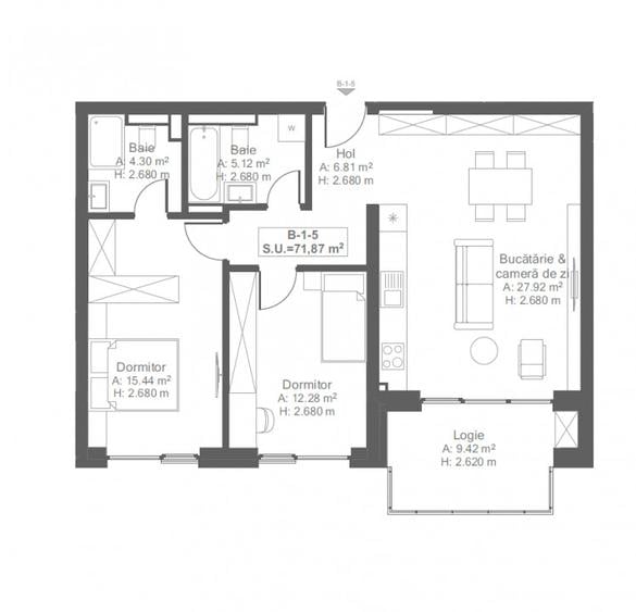 Apartament nou cu 3 camere 2 bai de vanzare in complexul Scala Cetate