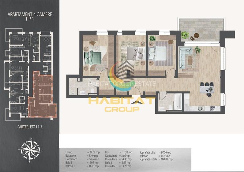 Pallady  4 camere 97 mp + terasa 12 mp 8 min. metrou N.Teclu - 2