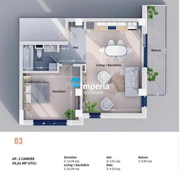 Apartament 2 cam, 59 mp, de vanzare,bloc nou Rediu vedere Lac - 5