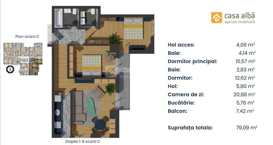 PROIECT NOU | apartament 3 camere LA CHEIE | Pacurari - Alpha Bank - 16