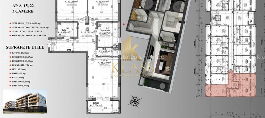 Apartament 2 camere, 63 mp, etaj 1, bloc nou, centrala, parcare, zona Pallady - 5