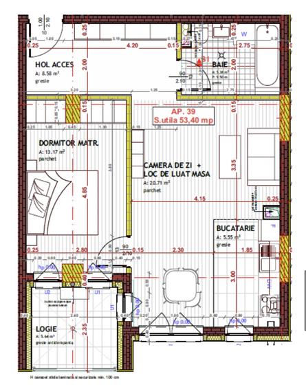 Apartament de 2 camere, 53.40mp, Semifinisat,zona Tineretului,Floresti