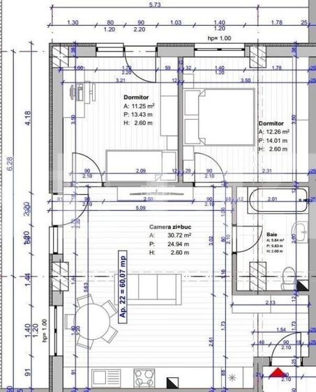 Apartament 3 camere, 60 mp, zona Terra - 3