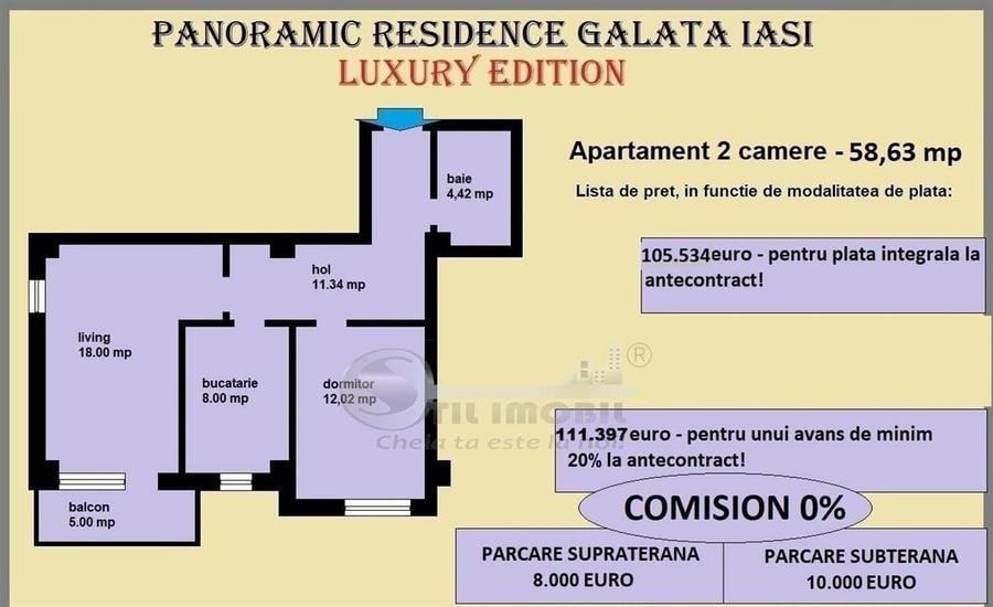 Apartament 2 camere de vanzare in Iasi, Galata, 58.63 mp, bloc nou