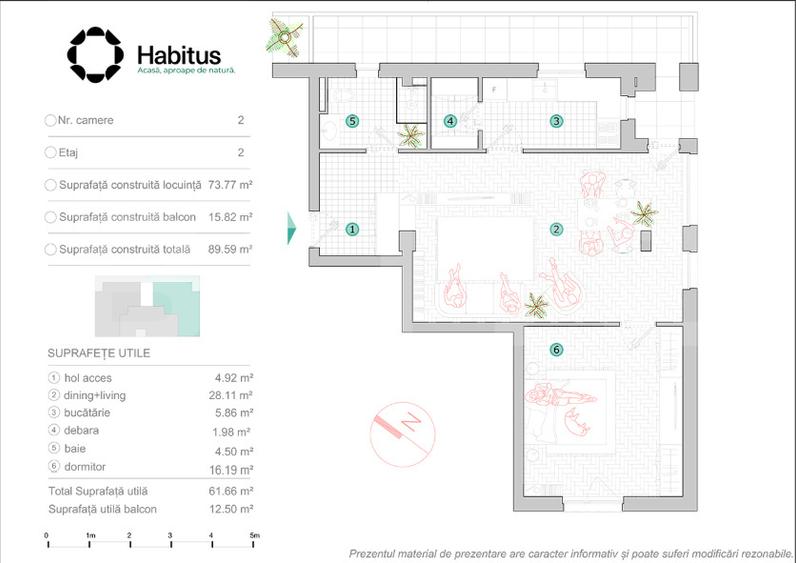 Apartament 2 camere, 61.66 mp, Habitus Oasului, Exclusivitate