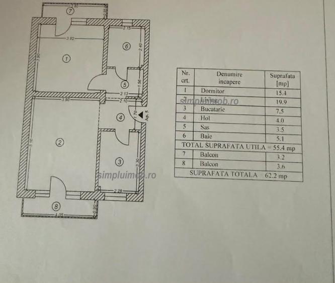 Apartament 2 camere Decomandat, 62 mp Titan