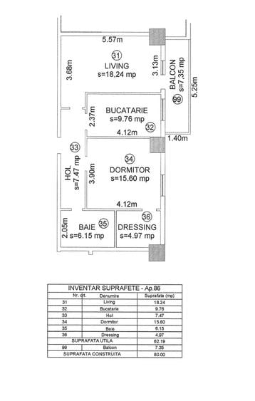 Apartament 2 camere 62 mp - decomandat - Mihai Viteazu - et.9 - lift