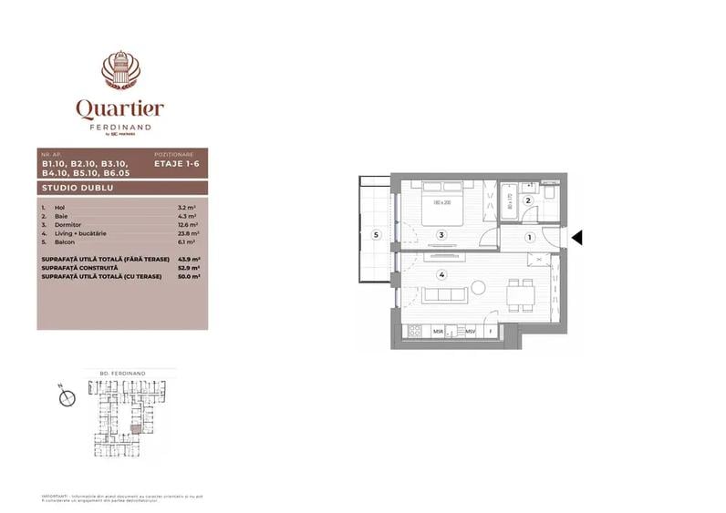 Quartier Ferdinand – Studio Dublu - Loc de parcare inclus