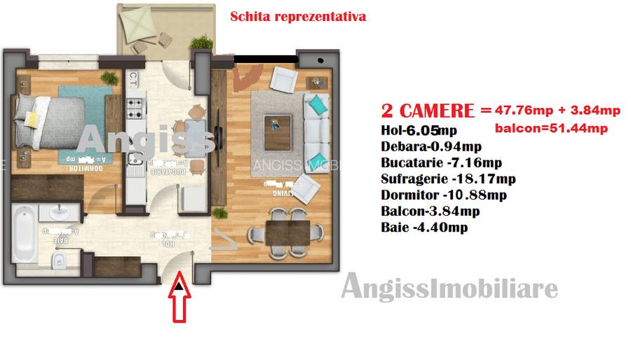 Apartament 2 camere - CARTIER C5 - 51Mp Decomandat - 8