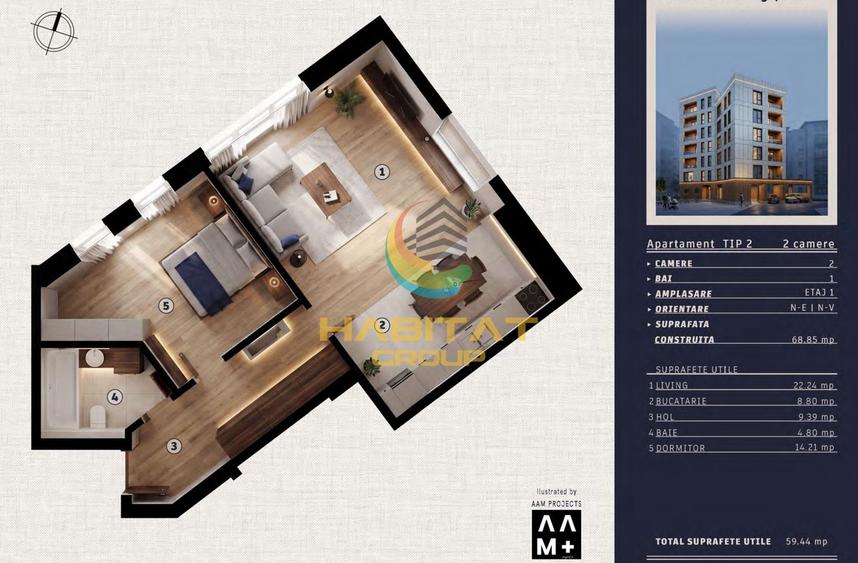 Vânzare Apartament 2 camere LUX 60 mp - Tineretului | Bloc 2027