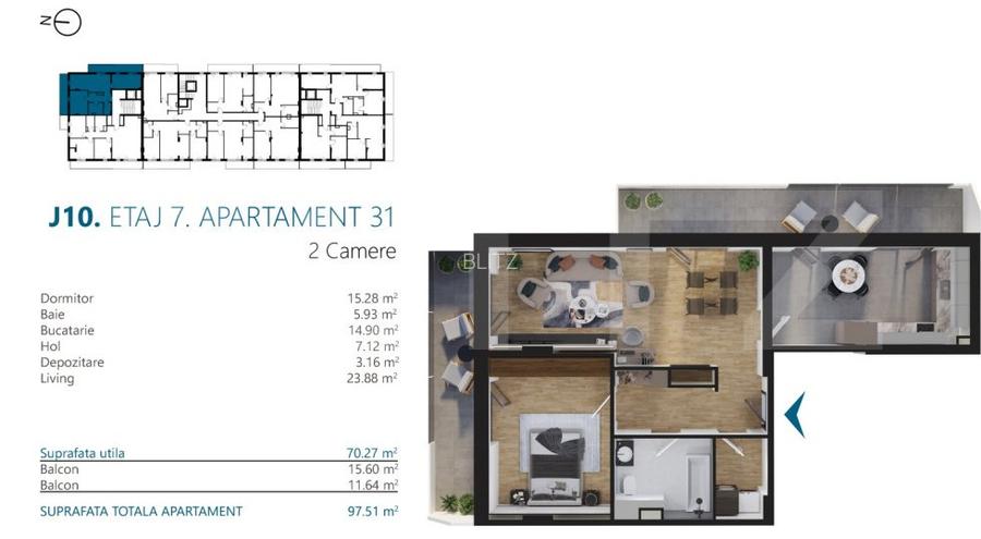 Apartament cu 2 camere, 70 mp, Ansamblu Rezidential, zona RIVUS - 2