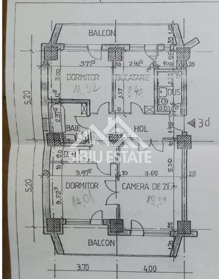 Apartament 75 mp. 3 camere 3 balcoane  decomandat in Sibiu- Terezian - 9