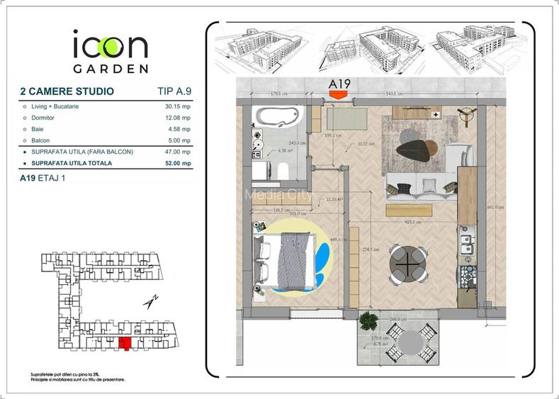 Apartament 2 camere, ansamblu nou central,  predare imediat - 4