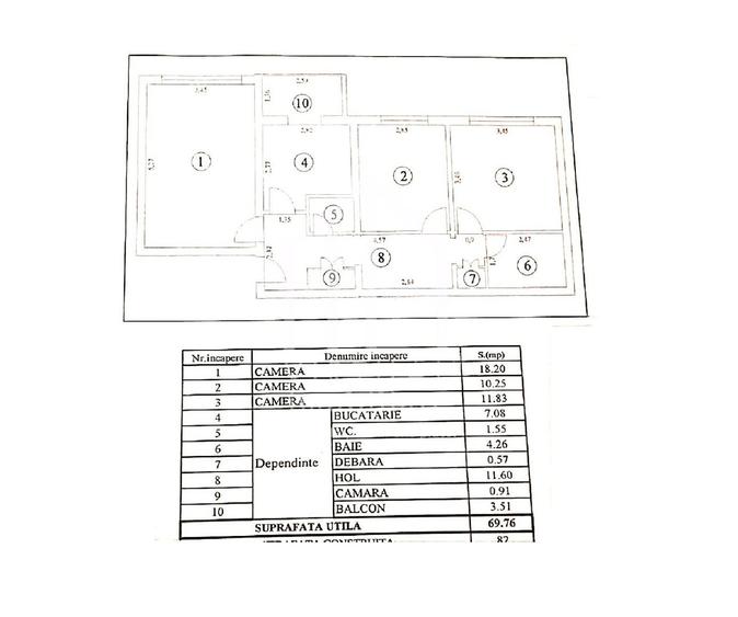 Apartament cu 3 camere, 66mp utili+balcon (3mp), etaj 1/5, Terezian - 1