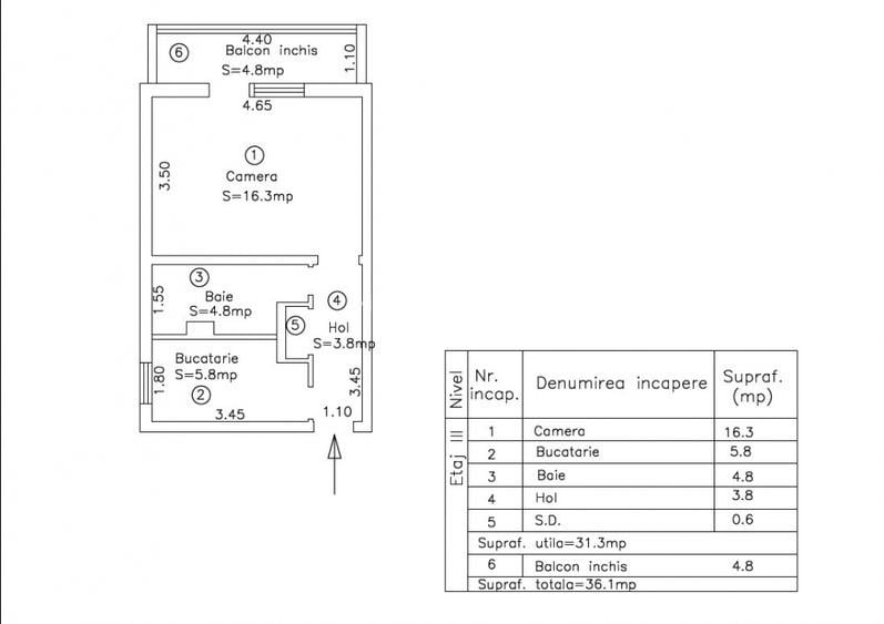 Apartament 1 camera | Etaj 3 | 31.3 mp Utili | 4.8 mp Balcon | Lipovei - 14