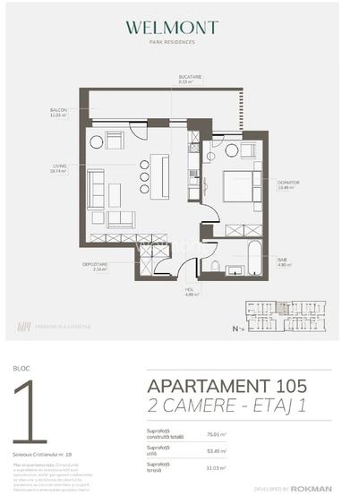 Dezvoltator, Apartament doua camere open space , Welmont/Rokman - 6