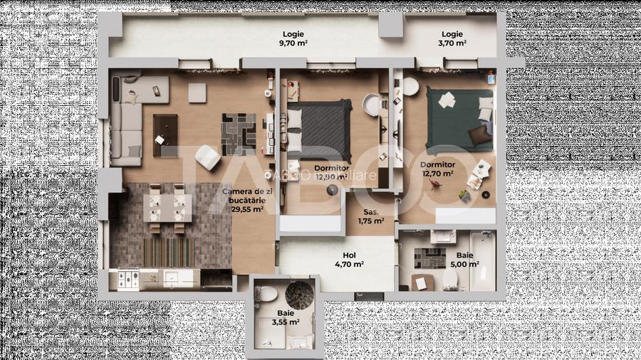 Apartament de vanzare cu 3 camere 2 bai si 2 balcoane in Sibiu - 12